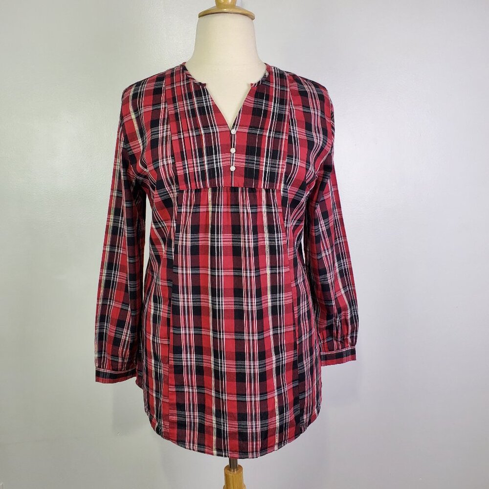 Bit & Bridle Plaid Popover Long Sleeve Western Country Cottage Core Top Size XL